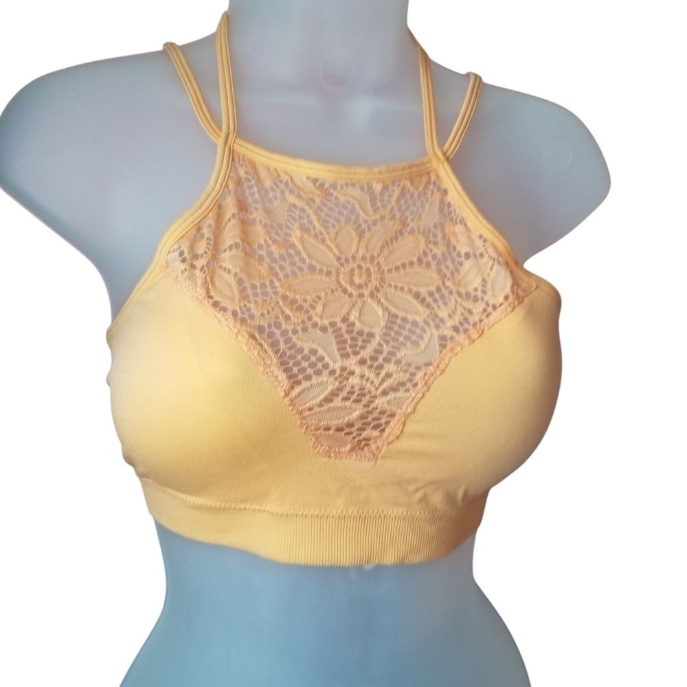 Zenana Romantic Night Floral Lace / Crochet Bralette Ash Mustard NWT